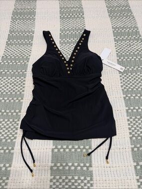 Amore & Sorra Black V-Neck One-Piece Tankini with Gold Eyelet Detail
